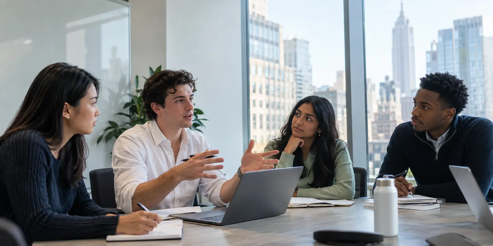 Early-career finance professionals collaborating